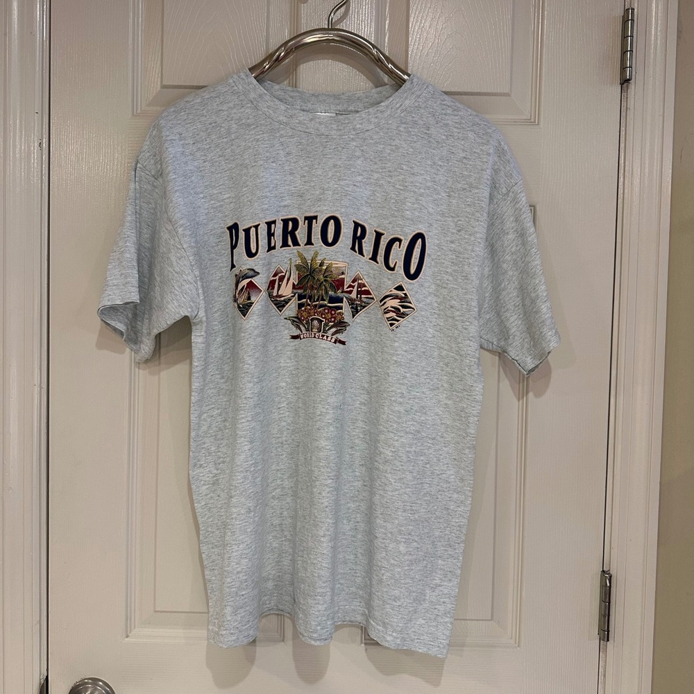 Vintage Fruit of the Loom Puerto Rico World Class Graphic T-Shirt Gray Large